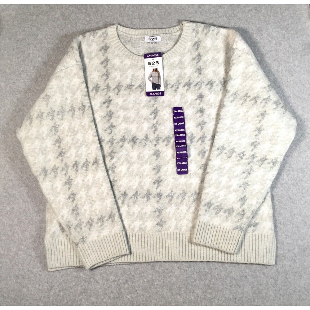 NEW 525 Women's XXL Super Soft Crewneck Pullover Lurex Off White Sweater